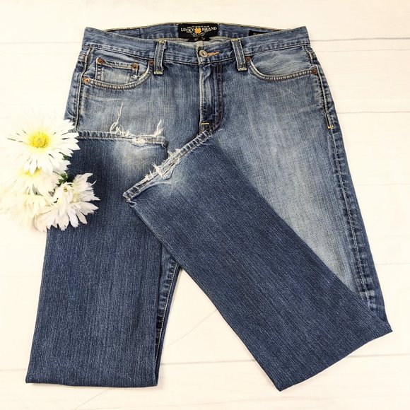 Lucky Brand Slim Straight Distressed Blue Jeans - Picture 2 of 10